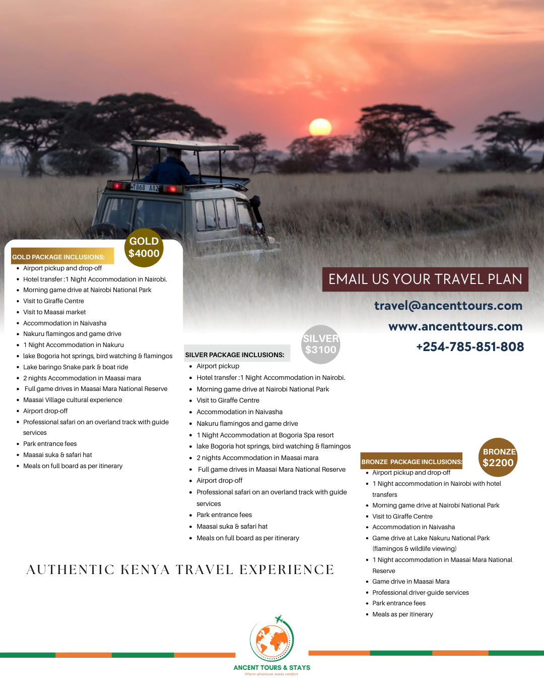 Kenya Safari Packages 2026 – Gold, Silver & Bronze | Ancent Tours