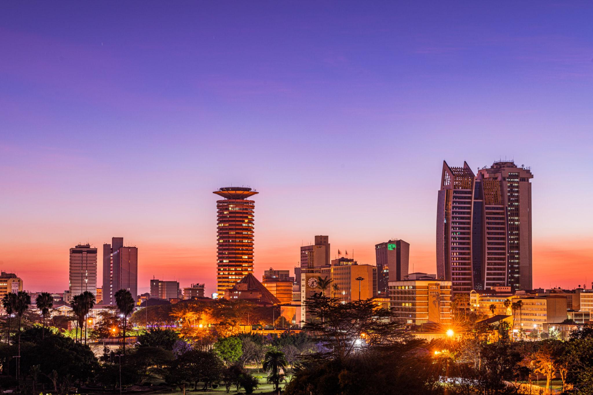 Skyline of Nairobi at sunset